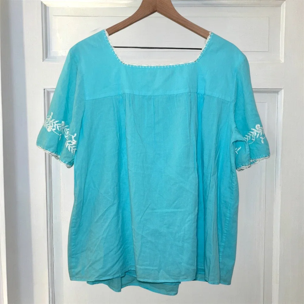 Lilly Pulitzer Tamryn Top Blue Ibiza Women's L Embroidered Cotton Blouse New - Picture 3 of 9